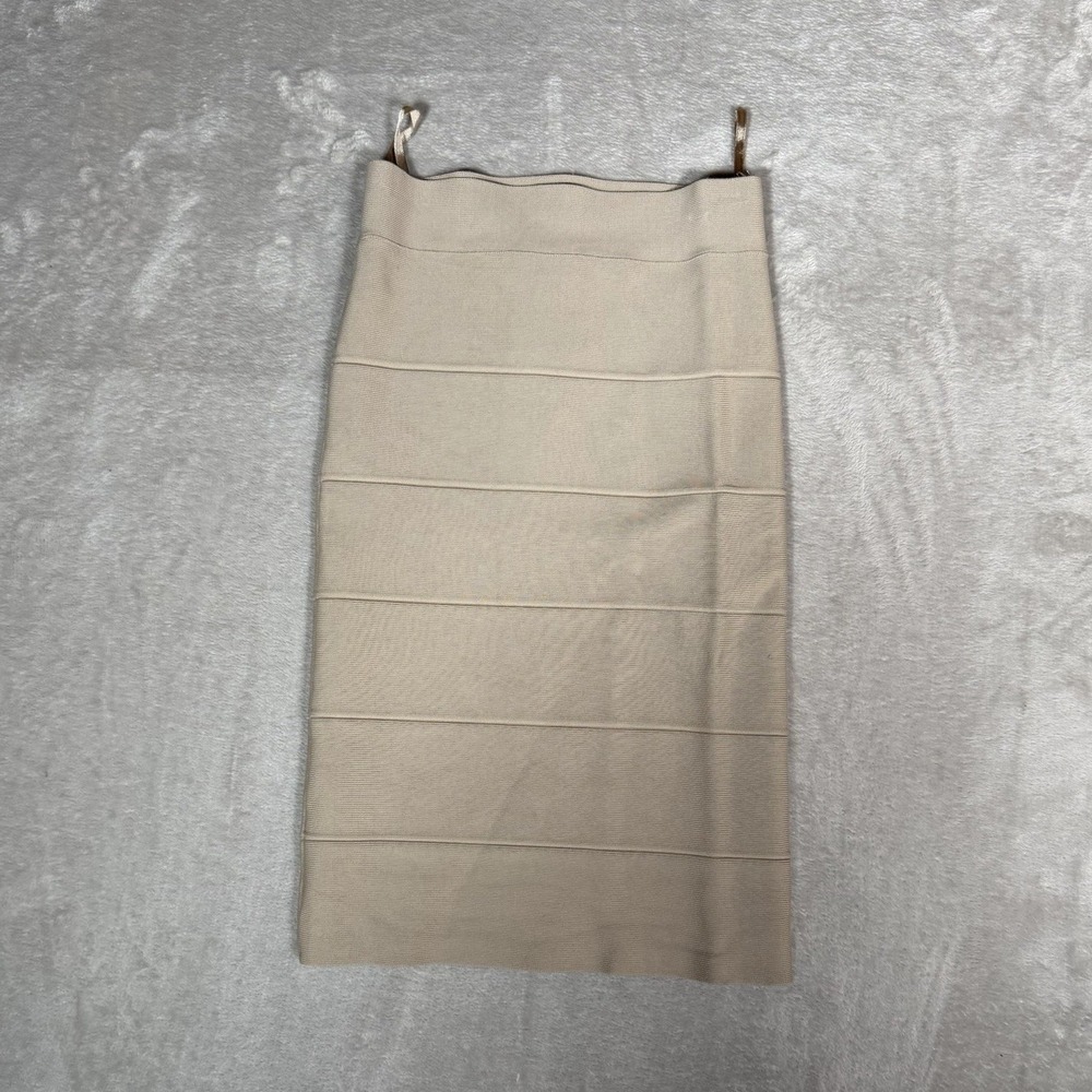 BCBGMAXAZRIA Women's Beige Solid Bandage Knit Pull-On Pencil Skirt XS